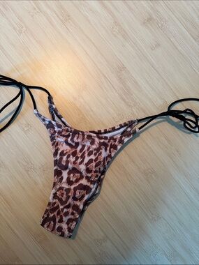 Leopard Print Tie-Side Bikini Bottom - Brown/Pink